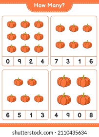 Counting game, how many Pumpkin. Educational children game, printable worksheet, vector illustration