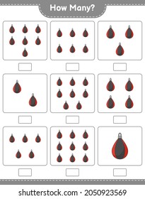Contando el juego, cuántos Punching Bag. Juego infantil educativo, hoja de cálculo imprimible, ilustración vectorial