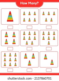 Counting game, how many Pyramid Toy. Educational children game, printable worksheet, vector illustration