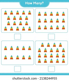 Counting Spiel, wie viele Pyramid Toy. Kinderspiel, druckbares Arbeitsblatt, Vektorgrafik