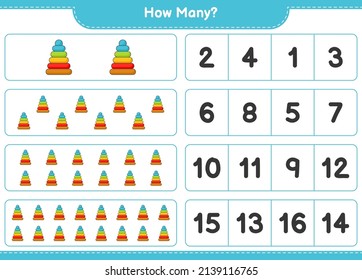 Counting game, how many Pyramid Toy. Educational children game, printable worksheet, vector illustration