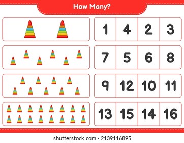Counting game, how many Pyramid Toy. Educational children game, printable worksheet, vector illustration