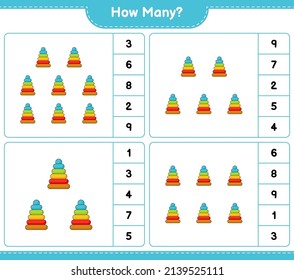Counting game, how many Pyramid Toy. Educational children game, printable worksheet, vector illustration