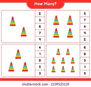 Counting Spiel, wie viele Pyramid Toy. Kinderspiel, druckbares Arbeitsblatt, Vektorgrafik