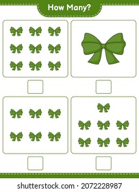Contando juego, cuántas cintas. Juego infantil educativo, hoja de cálculo imprimible, ilustración vectorial