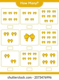 Counting game, how many Ribbon. Educational children game, printable worksheet, vector illustration