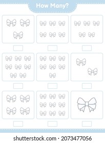 Counting game, how many Ribbon. Educational children game, printable worksheet, vector illustration