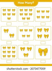 Counting game, how many Ribbon. Educational children game, printable worksheet, vector illustration