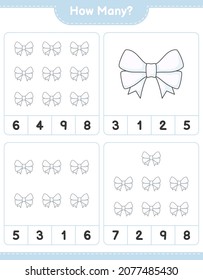 Counting game, how many Ribbon. Educational children game, printable worksheet, vector illustration