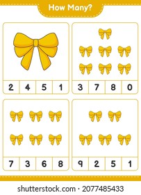 Counting game, how many Ribbon. Educational children game, printable worksheet, vector illustration
