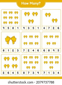 Counting game, how many Ribbon. Educational children game, printable worksheet, vector illustration