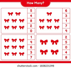 Counting game, how many Ribbons. Educational children game, printable worksheet, vector illustration