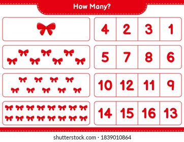 Counting game, how many Ribbons. Educational children game, printable worksheet, vector illustration