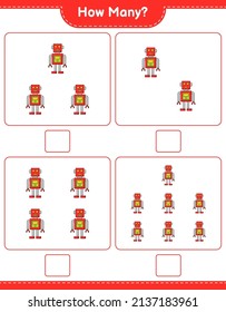 Counting game, how many Robot Character. Educational children game, printable worksheet, vector illustration