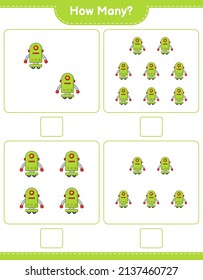 Counting game, how many Robot Character. Educational children game, printable worksheet, vector illustration