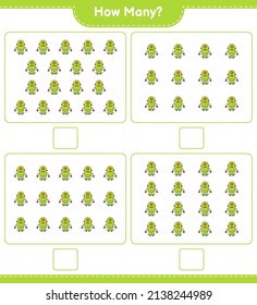 Contando juego, cuántos Robot Character. Juego infantil educativo, hoja de cálculo imprimible, ilustración vectorial