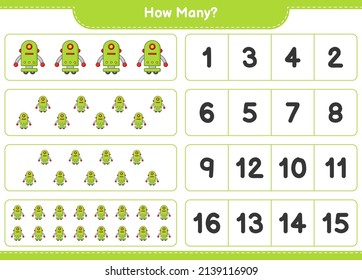 Counting game, how many Robot Character. Educational children game, printable worksheet, vector illustration