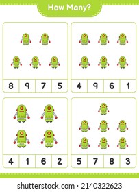 Counting game, how many Robot Character. Educational children game, printable worksheet, vector illustration