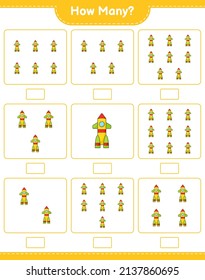 Contando el juego, cuántos Rocket. Juego infantil educativo, hoja de cálculo imprimible, ilustración vectorial
