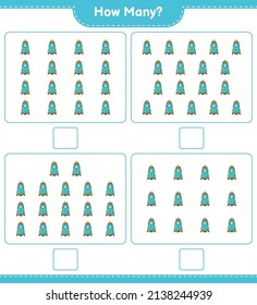 Counting game, how many Rocket. Educational children game, printable worksheet, vector illustration