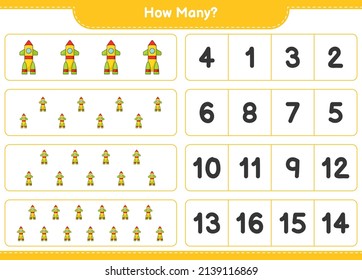 Counting game, how many Rocket. Educational children game, printable worksheet, vector illustration
