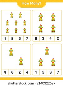 Counting game, how many Rocket. Educational children game, printable worksheet, vector illustration