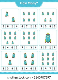 Counting game, how many Rocket. Educational children game, printable worksheet, vector illustration
