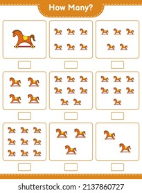 Counting game, how many Rocking Horse. Educational children game, printable worksheet, vector illustration