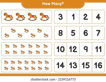Counting game, how many Rocking Horse. Educational children game, printable worksheet, vector illustration