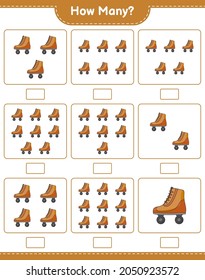 Counting game, how many Roller Skate. Educational children game, printable worksheet, vector illustration