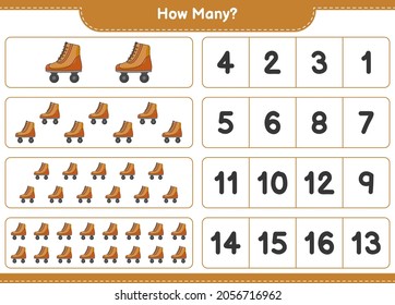 Counting game, how many Roller Skate. Educational children game, printable worksheet, vector illustration