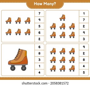 Counting game, how many Roller Skate. Educational children game, printable worksheet, vector illustration