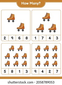Contando el juego, cuántos Roller Skate. Juego infantil educativo, hoja de cálculo imprimible, ilustración vectorial