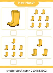 Counting game, how many Rubber Boots. Educational children game, printable worksheet, vector illustration