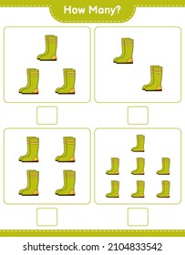 Counting game, how many Rubber Boots. Educational children game, printable worksheet, vector illustration