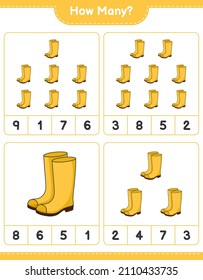Counting game, how many Rubber Boots. Educational children game, printable worksheet, vector illustration
