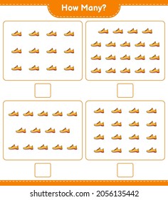 Counting game, how many Running Shoes. Educational children game, printable worksheet, vector illustration