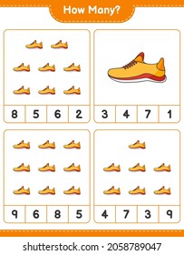 Counting game, how many Running Shoes. Educational children game, printable worksheet, vector illustration