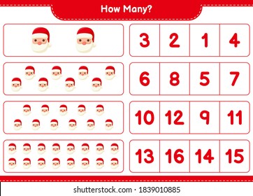 Counting game, how many Santa Claus. Educational children game, printable worksheet, vector illustration