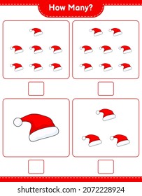 Counting game, how many Santa Hat. Educational children game, printable worksheet, vector illustration
