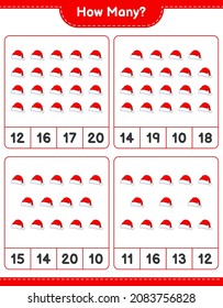 Counting game, how many Santa Hat. Educational children game, printable worksheet, vector illustration