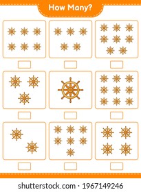 Counting game, how many Ship Steering Wheel. Educational children game, printable worksheet, vector illustration