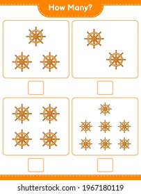 Counting game, how many Ship Steering Wheel. Educational children game, printable worksheet, vector illustration