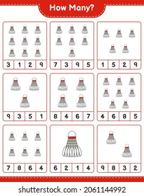 Counting game, how many Shuttlecock. Educational children game, printable worksheet, vector illustration