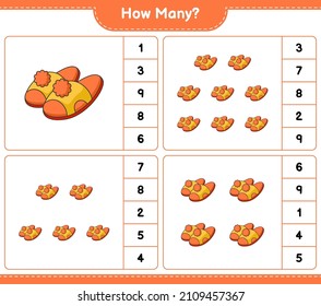 Counting game, how many Slippers. Educational children game, printable worksheet, vector illustration