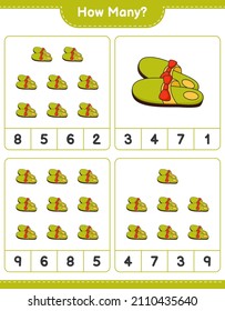 Counting game, how many Slippers. Educational children game, printable worksheet, vector illustration