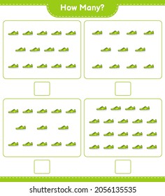 Counting game, how many Sneaker. Educational children game, printable worksheet, vector illustration