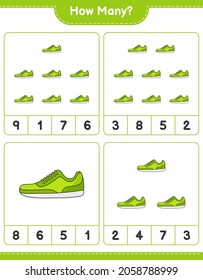 Counting game, how many Sneaker. Educational children game, printable worksheet, vector illustration