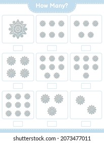 Counting game, how many Snowflake. Educational children game, printable worksheet, vector illustration