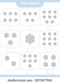 Counting game, how many Snowflake. Educational children game, printable worksheet, vector illustration